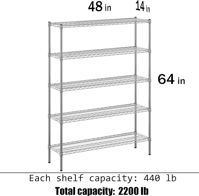 Regal Altair 14" Deep x 48" Wide x 64" Height Wire Shelving Kit | 5-Tier | NSF - Image 3