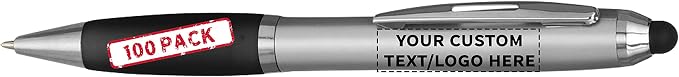 DISCOUNT PROMOS Custom Stylus Ballpoint Pens Set of 100, Personalized Bulk Pack by DISCOUNTPROMOS