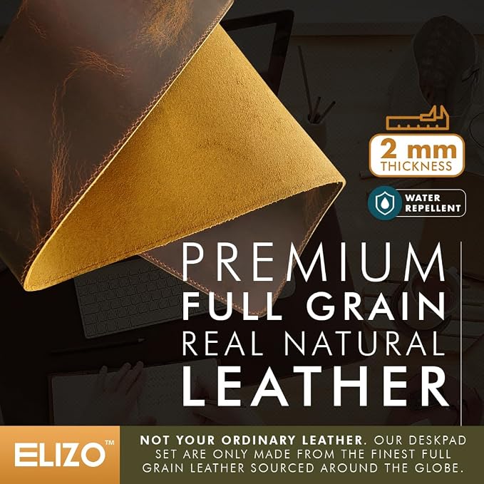 Elizo Real Leather Desk Mat Set Large Desk Cover Desk Blotter Protector - Image 3