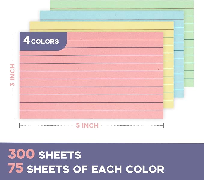 300 Sheets Colored Index Cards 3x5 Ruled-Goefun Lined Note Cards 3 x 5 Color - Image 2