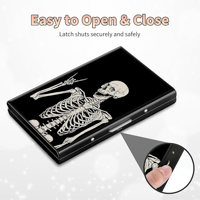 BWEGRHE Slim Credit Card Holder, Skull Skeleton RFID Blocking Metal Wallet - Image 6