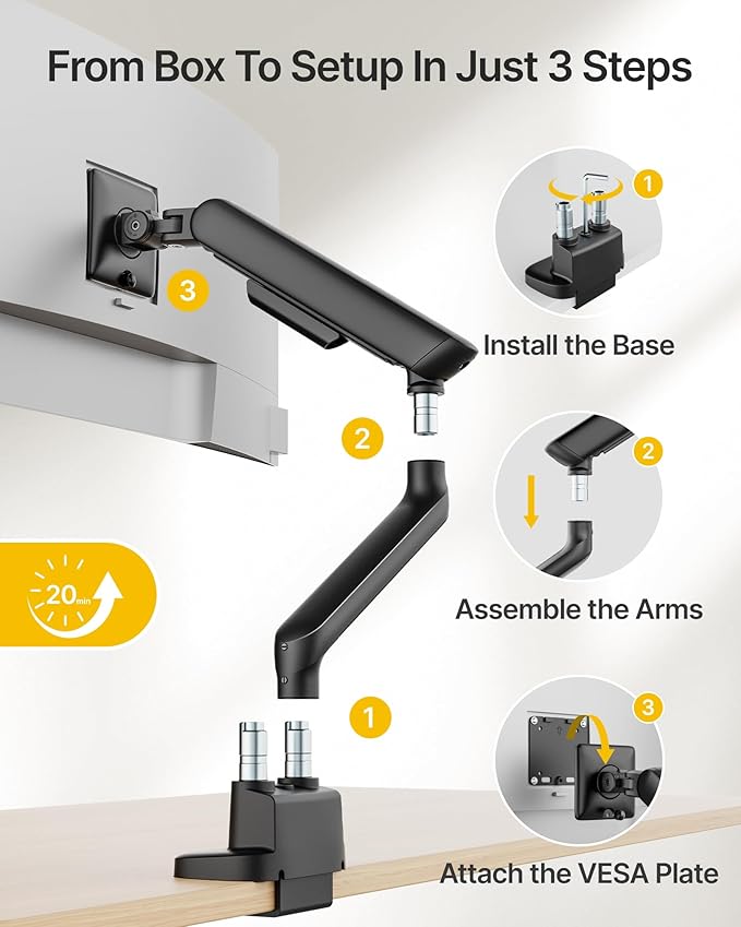 monTEK Dual Monitor Arm with USB, Mechanical Spring Monitor Arm - Image 5