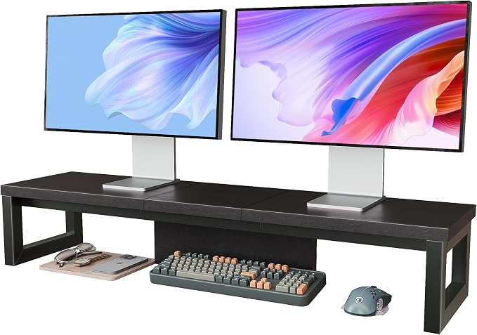 HEWORLIF Dual Monitor Stand Riser, Wood and Steel Monitor Stand by Unknown