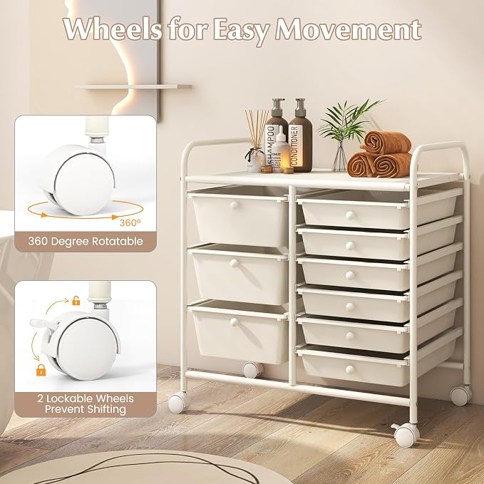 LDAILY 9 Drawer Rolling Storage Cart, Rolling Cart - Image 5