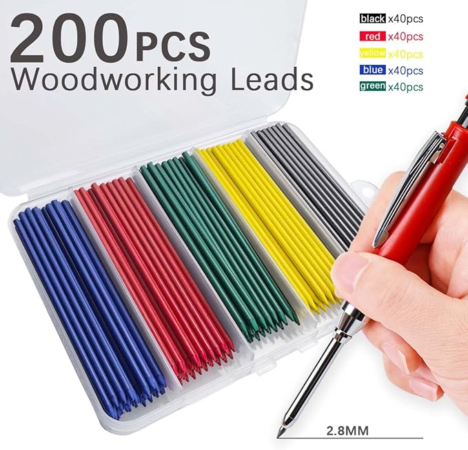 MROOFUL 200 PCS Of Blue, Carpenter Pencil Replacement Core, Large Capacity 2.8mm - Image 2
