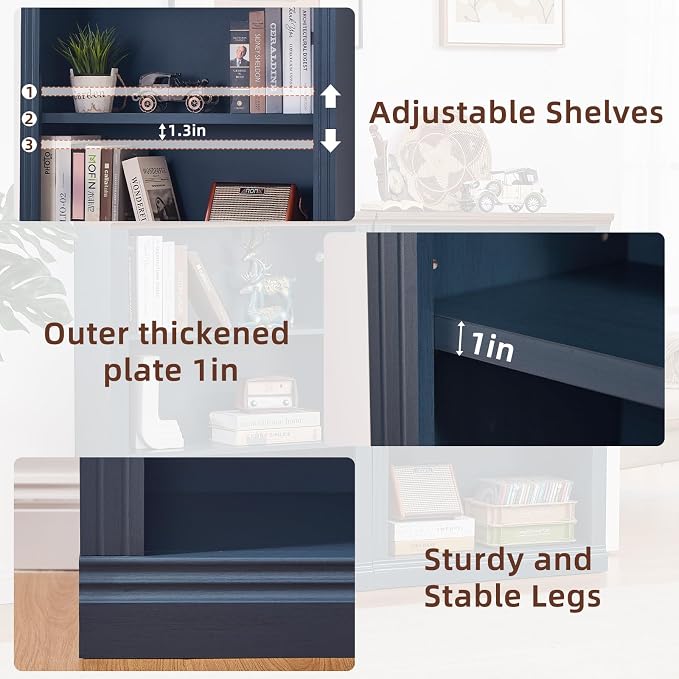 RWYHG 43" Blue Tall Bookshelf Set of 3, 3-Tier Thick Wooden Book Shelf - Image 5