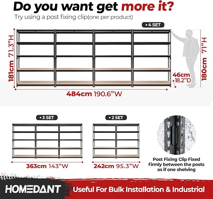 HOMEDANT 47.7" W 5 Tier Heavy Duty Garage Shelving Adjustable Metal Rack - Image 8