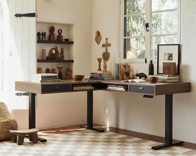 HUANUO Electric L Shaped Standing Desk, 63″x55″ Height Adjustable Corner - Image 3