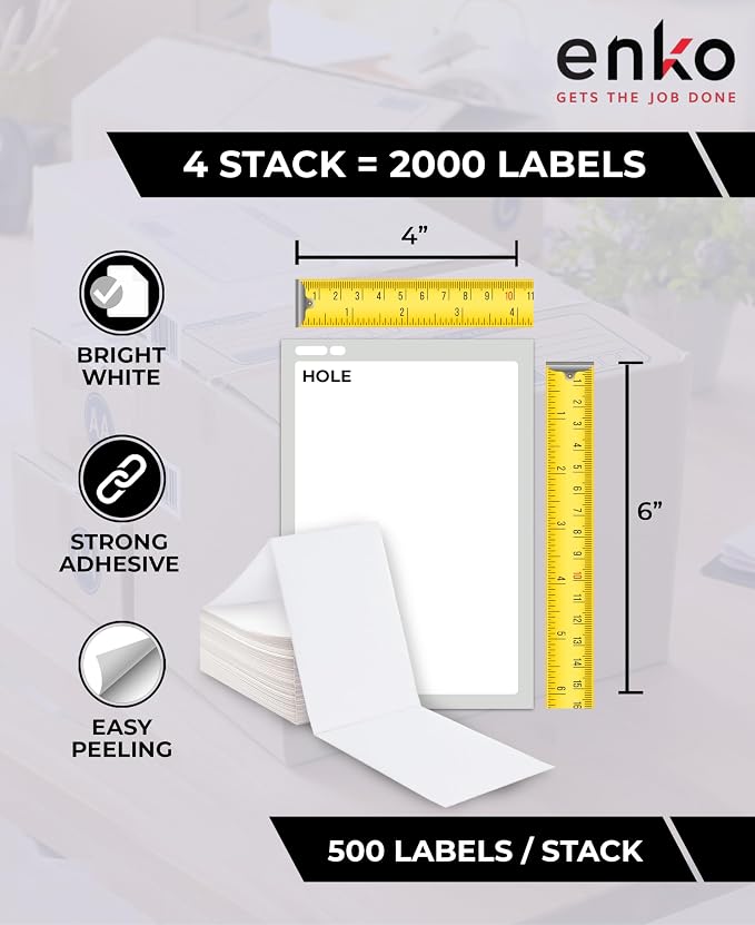 enKo Products - 4" x 6" Fanfold Direct Thermal Labels - White Shipping Labels - Image 2
