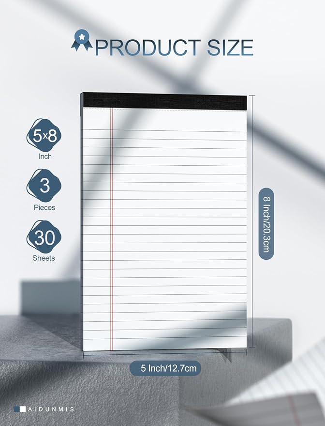 Aidunmis 3 Pack Small Legal Pads 5x8 White Notepads Paper Tablets 5x8 Legal Pad - Image 2