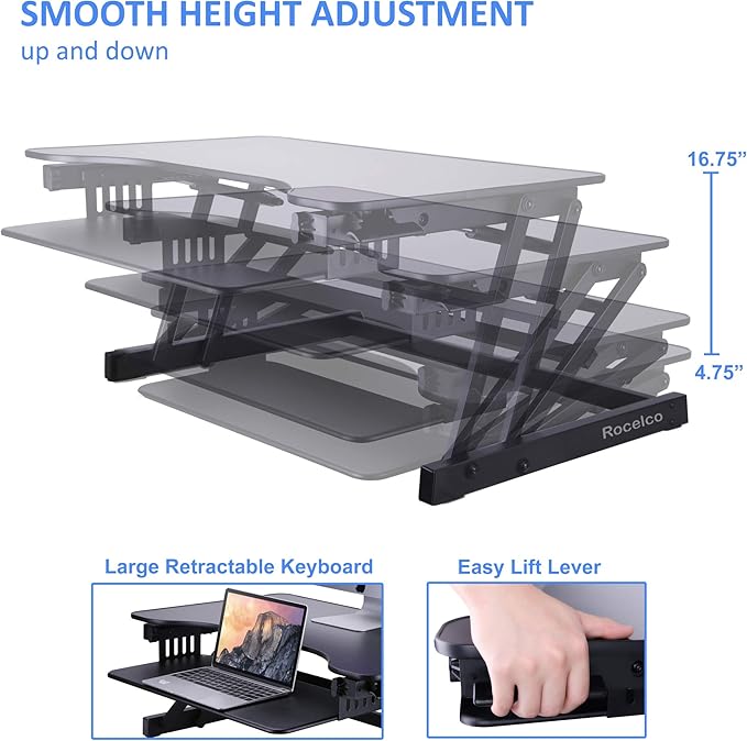 Rocelco 32" Height Adjustable Standing Desk Converter - Image 3