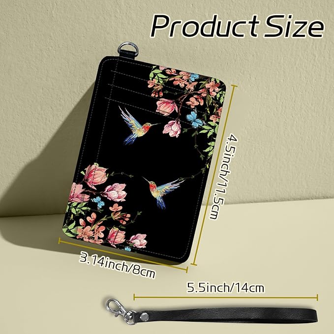 BWEGRHE Small Travel Wallets, Hummingbird Floral Sakura Slim Minimalist Front - Image 2