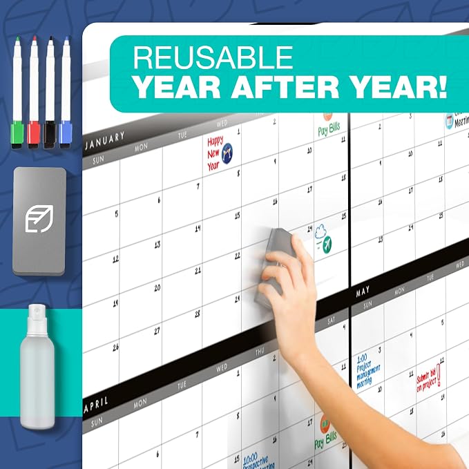 Large Dry Erase Calendar for Wall, Reusable - Image 5