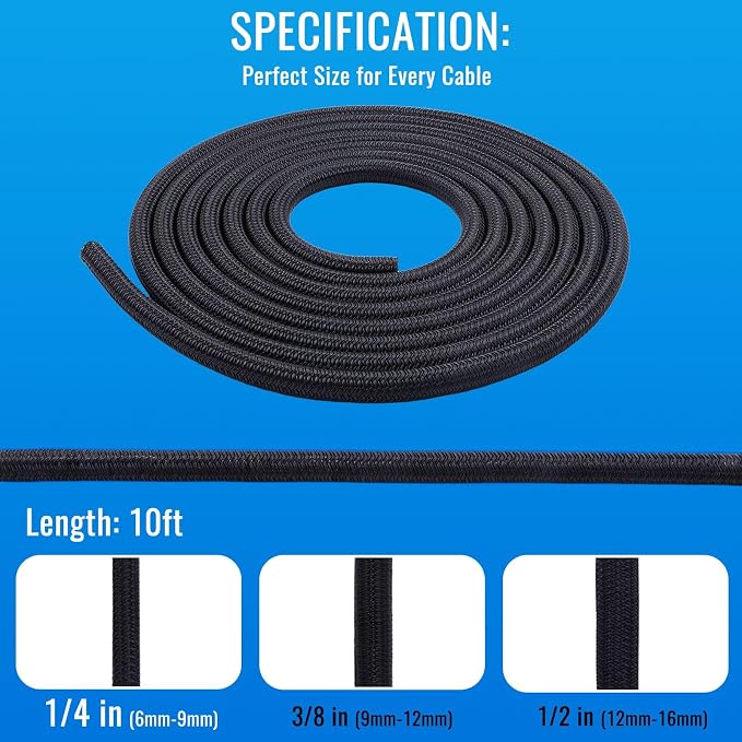 Flauzmann 1/4" Braided Cable Sleeve - 10Ft Cat Cord Protector Split Wire Loom - Image 2