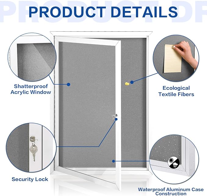 SWANCROWN Enclosed Bulletin Board Grey Felt Displays Boards Weather Resistant - Image 3
