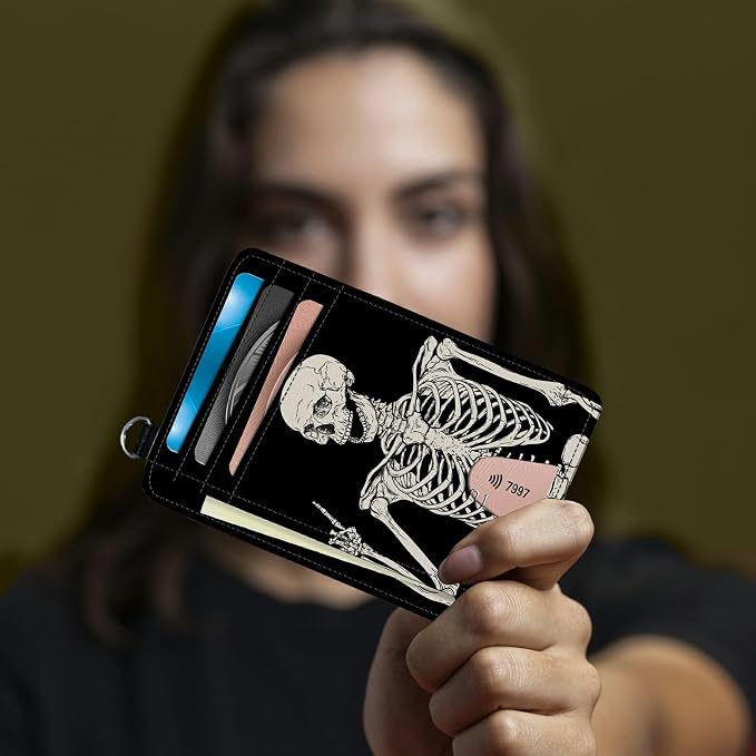 BWEGRHE Small Travel Wallets, Skull Skeleton Slim Minimalist Front Pocket Wallet - Image 6