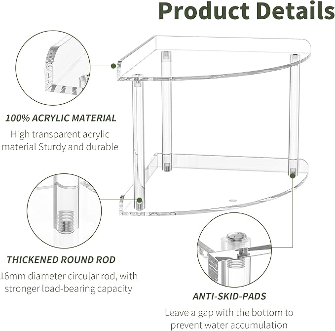 Sezanrpt 2 Tier Acrylic Corner Shelf Organizer Storage 9.5x9.5x8 Inch, - Image 5