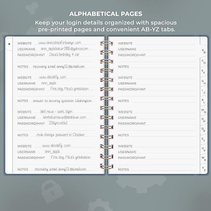 Clever Fox Password Book Spiral – Internet Address & Password Organizer - Image 3