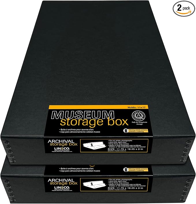 Lineco Museum Archival Storage Box, 11.75x18.25x3 in. Drop Front Design. by Lineco