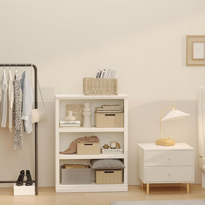 blini 3-Shelf Bookcase White Wooden Bookshelves 33in Wide Floor Standing - Image 6