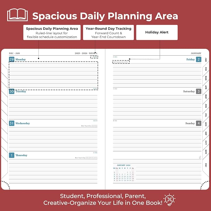 IN-LUXPRO Planner 2026 Daily Weekly and Monthly, 12 Months Spiral Bound - Image 3
