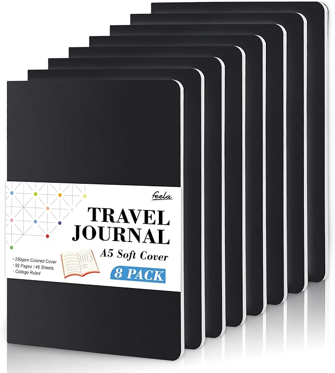 8 Pack Soft Cover Journal Bulk, Feela Notebooks College Ruled by feela