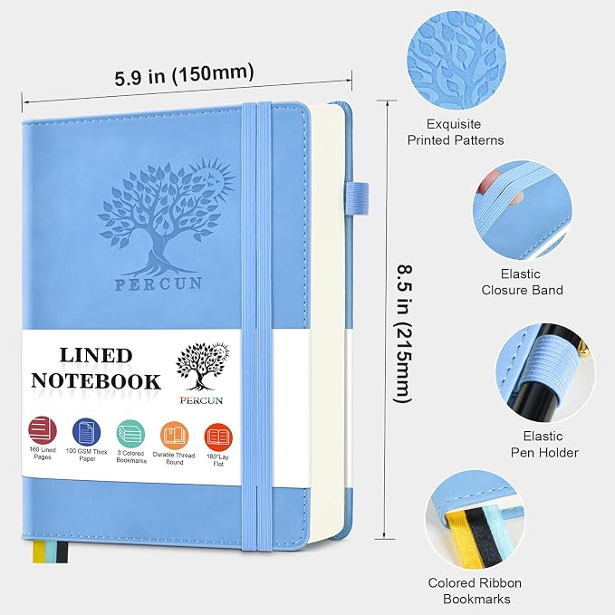 PERCUN Lined Journal Notebook for Men & Women, 160 Pages College Ruled Journal - Image 2