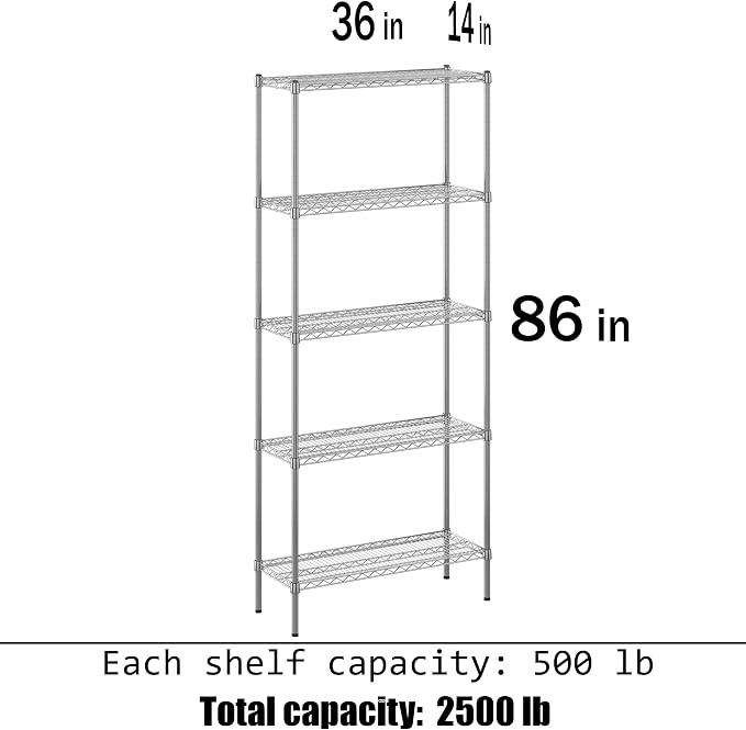 Regal Altair 14" Deep x 36" Wide x 86" Height Wire Shelving Kit | 5-Tier | NSF - Image 3
