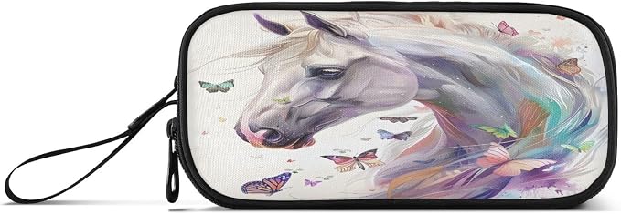 BOENLE White Horse Butterflies Pencil Case Box Boys Girls Large Pencil Pouch - Image 8
