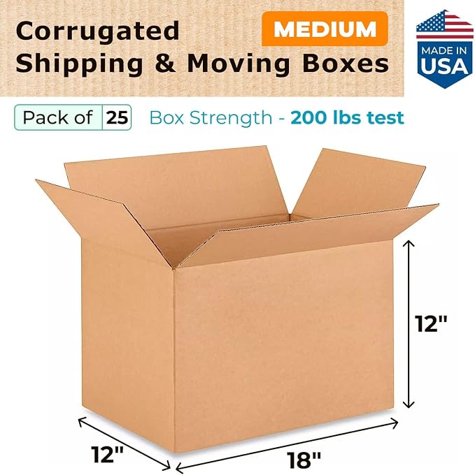 Medium Shipping & Moving Boxes 18"L x 12"W x 12"H - Image 2