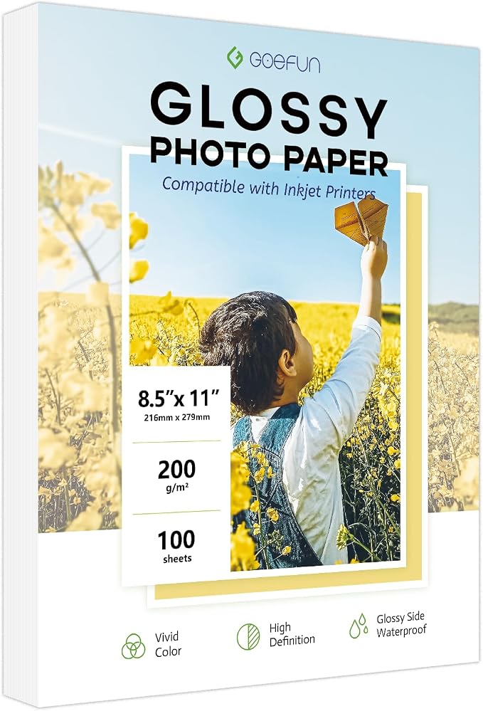 Glossy Photo Paper 8.5x11 Inch, Goefun 200GSM/54LB Inkjet Printer Paper by Goefun