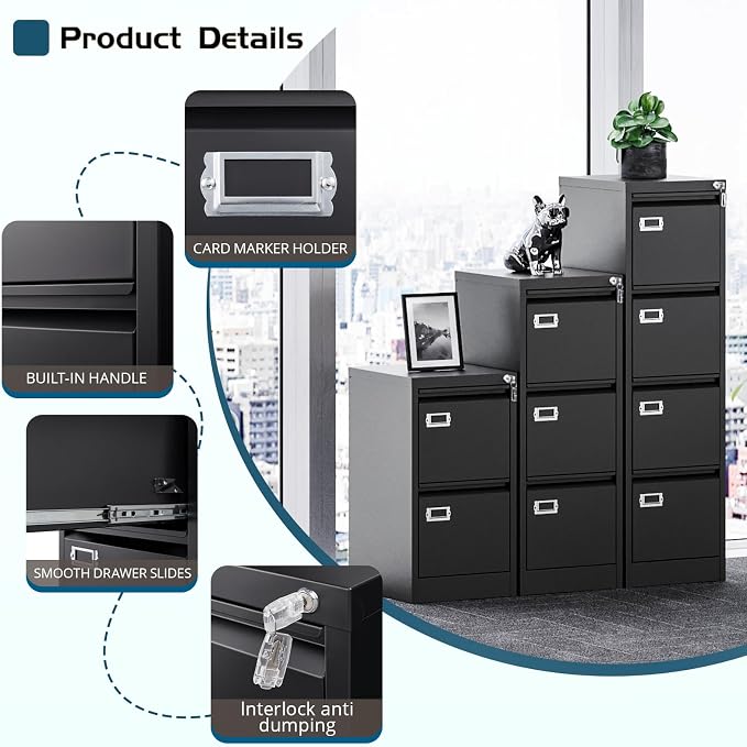 MIIIKO 3 Drawer File Cabinet, Home Office File Folders Storage Cabinet - Image 4