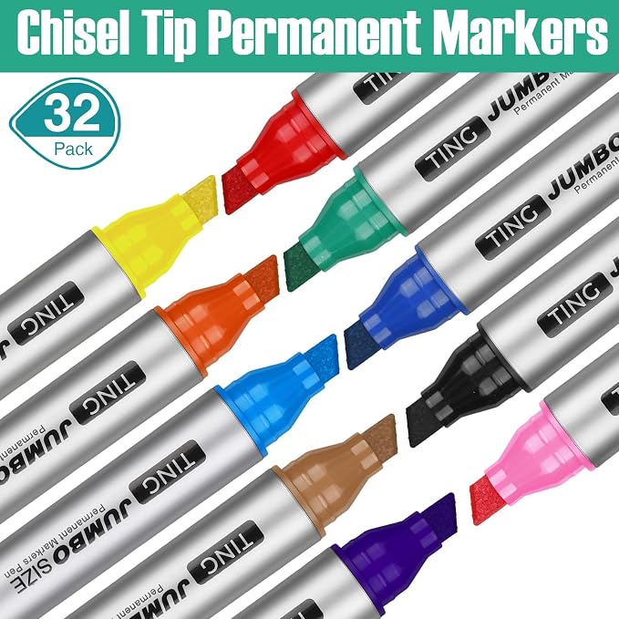 Fuutreo 32 Pcs Jumbo Permanent Markers Bulk Large Chisel Tip Permanent Markers - Image 4