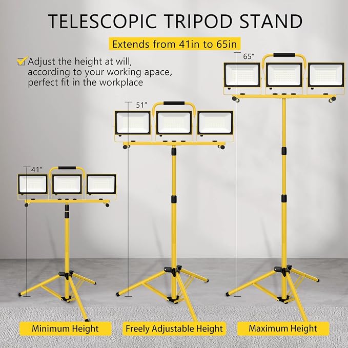 21000 Lumens Work Lights with Stand, 3 Head Portable LED Work Light, IP65 - Image 3
