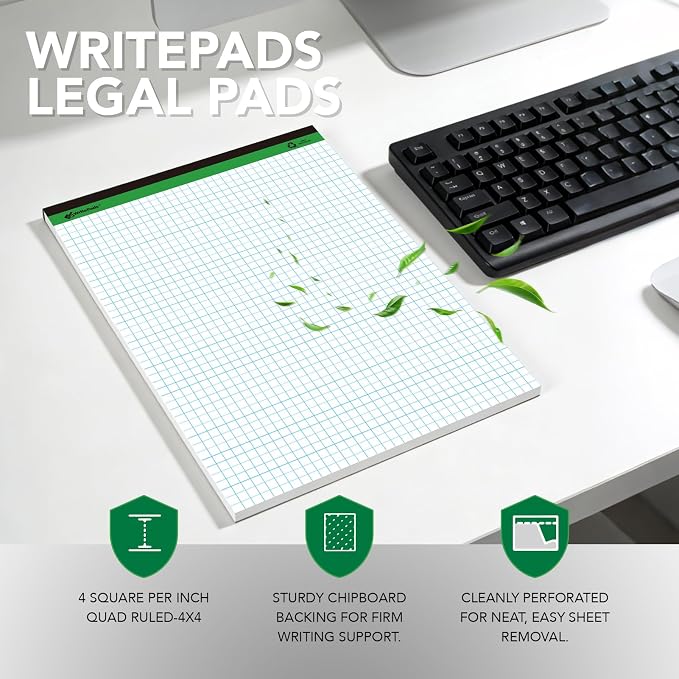 KAISA Graph Paper Legal Pads Writing Pads Recycled Paper 8.5"x11.75" Quad Ruled - Image 3