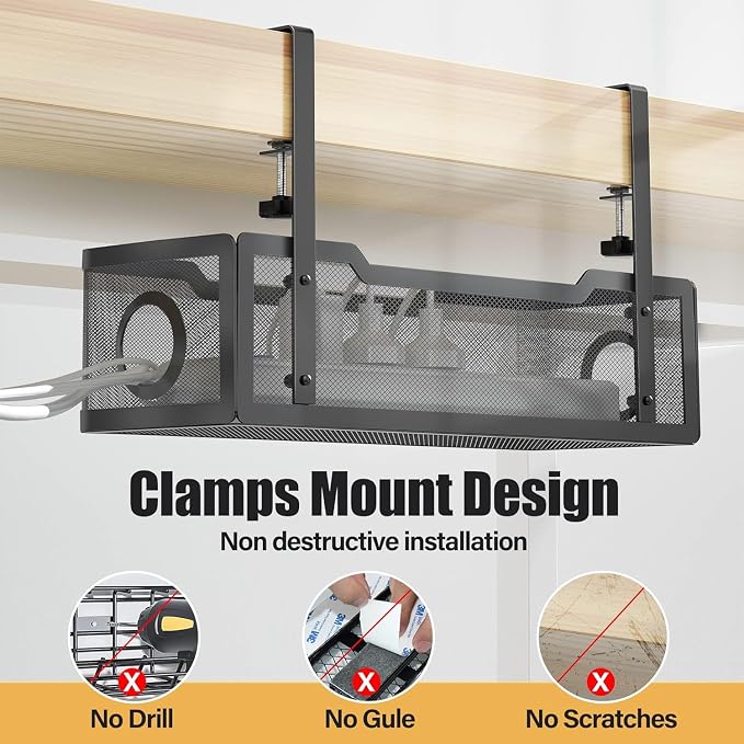 2 Pack Under Desk Cable Management Box Black, Cinati 26.8" Wire Organizers No - Image 4
