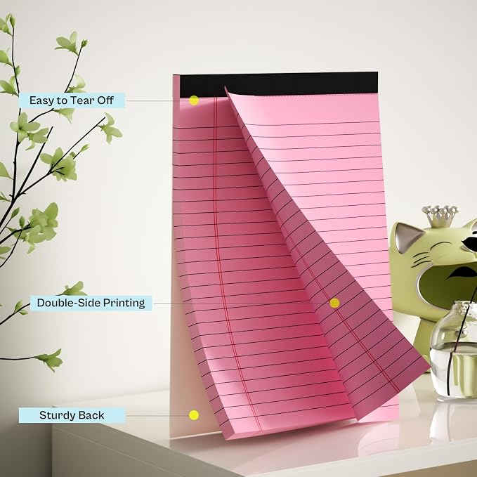 4 Pack Note Pads 5 x 8 Inch Pink Small Legal Pads 5 x 8 Colored Notepad 5 x 8 - Image 3