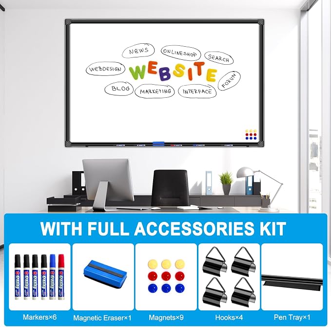 H-Qprobd 48"x24" Magnetic White Board Dry Erase Wall Mount Whiteboard - Image 2