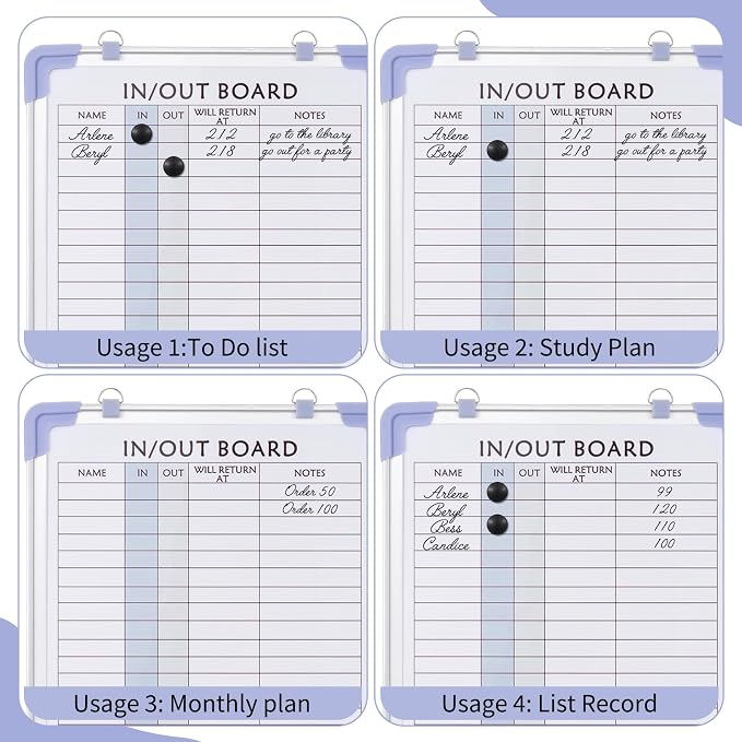 2 PCS in and Out Magnetic Dry Erase Boards 16" x 12", Aluminum Framed Lined - Image 4