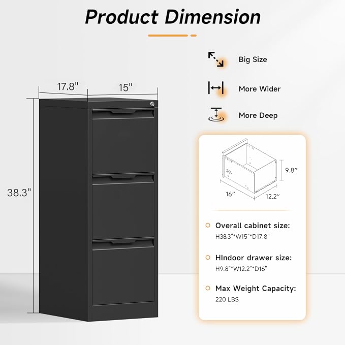 Bestoo 3-Drawer File Cabinet - Image 3
