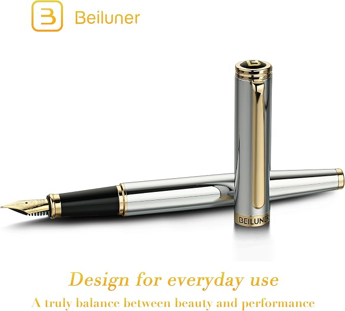 BEILUNER Silver Chrome Fountain Pen, Stunning Luxury - Image 2