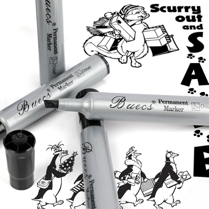 Buecs Permanent Markers, Chisel tip, Waterproof &Fade Resistant, Quick Drying - Image 3
