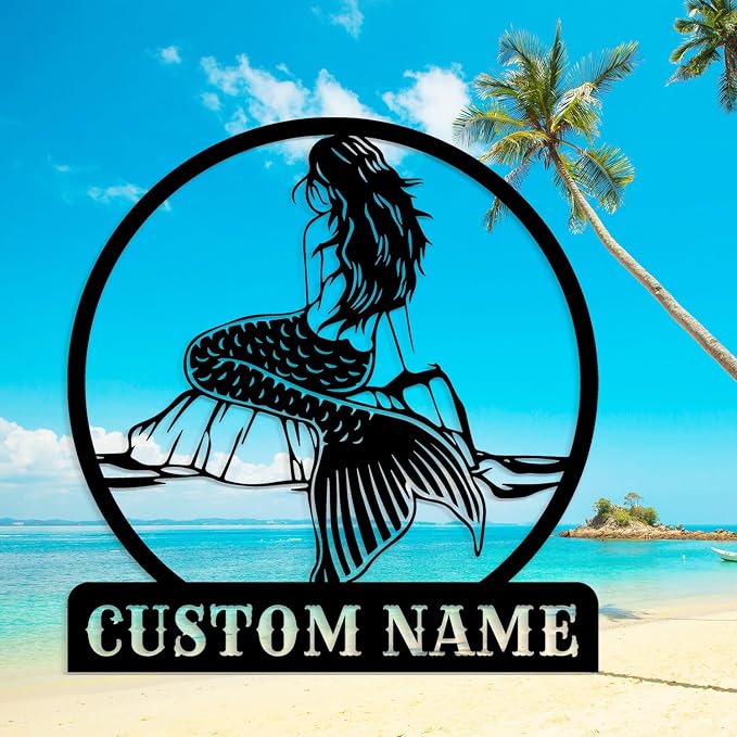 Custom Mermaid Metal Sign, Personalized Mermaid Name metal Signs, Mermaid Wall by Unknown