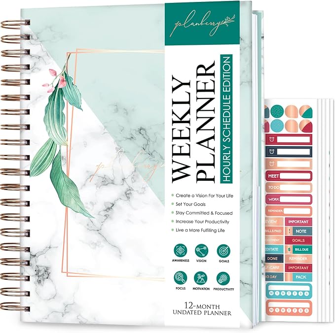 PLANBERRY Large Hourly Schedule Planner Premium – Undated Organizer by PLANBERRY