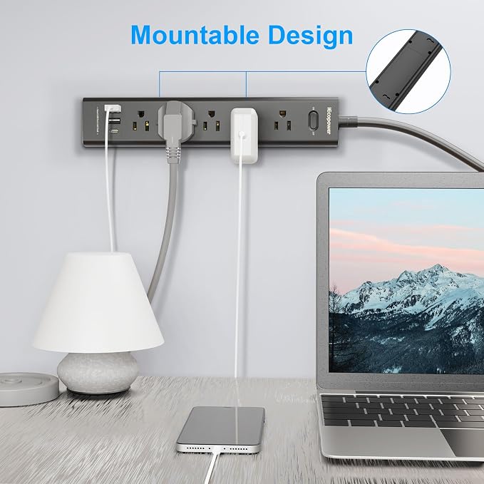 2 Pack Power Strip Surge Protector-5 Widely Spaced Outlets 3 USB Ports - Image 7
