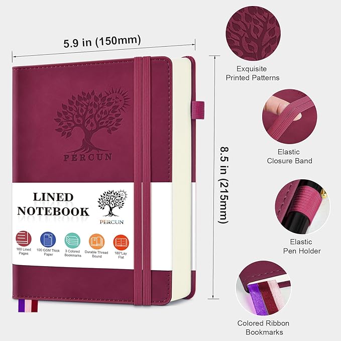 PERCUN Lined Journal Notebook for Men & Women, 160 Pages College Ruled Journal - Image 2
