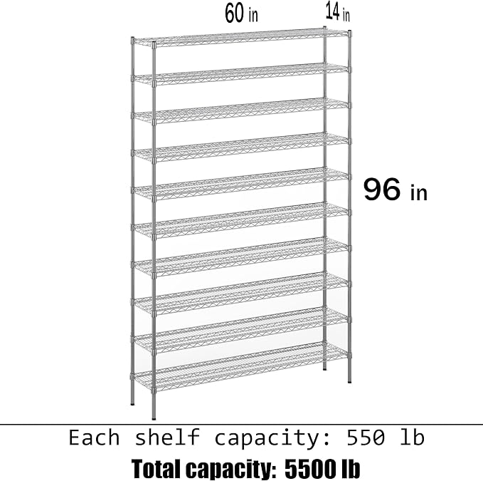Regal Altair 14" Deep x 60" Wide x 96" Height Wire Shelving Kit | 10-Tier | NSF - Image 3