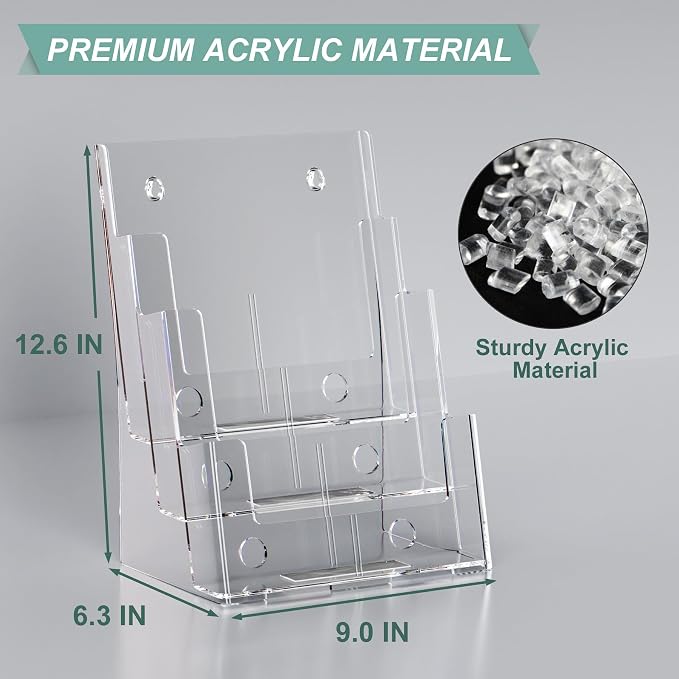 Argvey Acrylic Brochure Holder 8.5 x 11 inches, 3 Tier Clear Literature Holder - Image 3