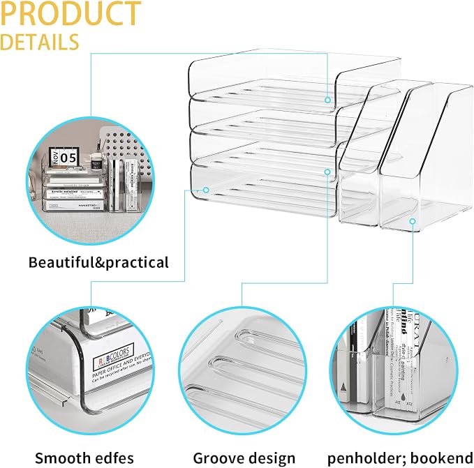 FANXIYQ 4-Tier Clear Acrylic Paper Tray Organizer - Image 3