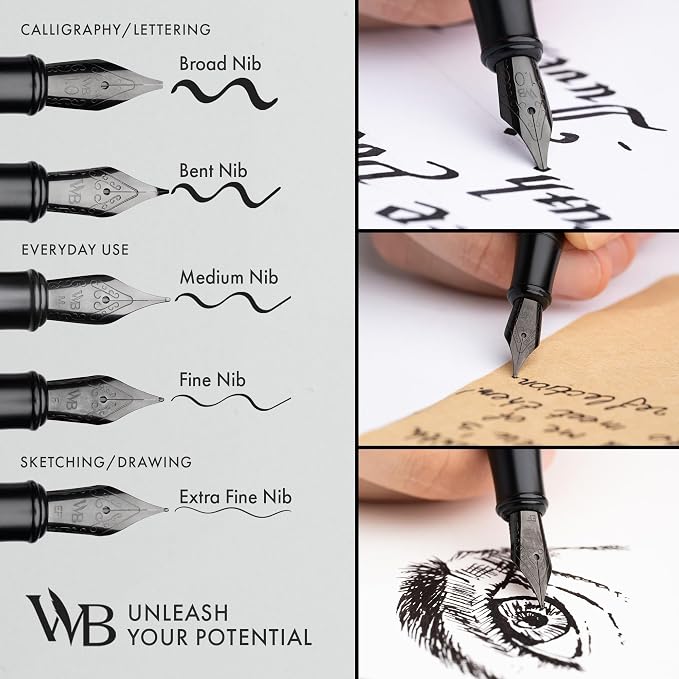 Wordsworth & Black Fountain Pen Set, Fine Nib, Includes 24 Pack Ink Cartridges - Image 5